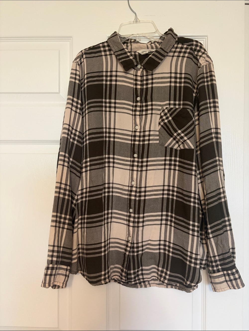 Lucky Brand Plaid Button-Up Shirt — Olive and Cream